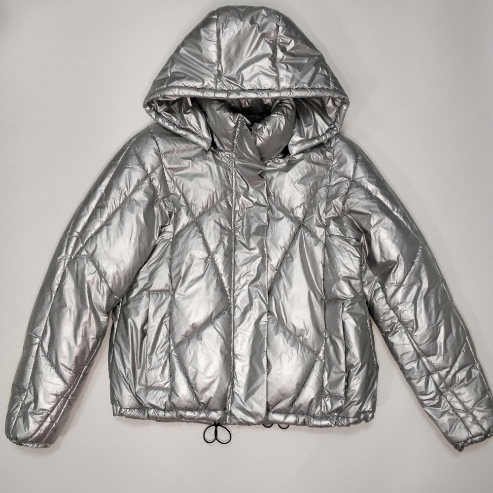 Asos silver metallic puffer jacket size 4 women's